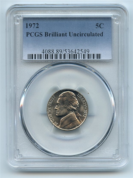 1972 5C Jefferson Nickel PCGS Brilliant Uncirculated BU