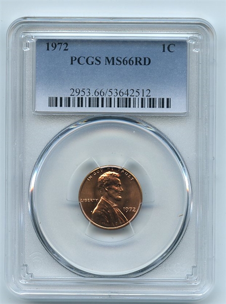 1972 1C Lincoln Cent PCGS MS66