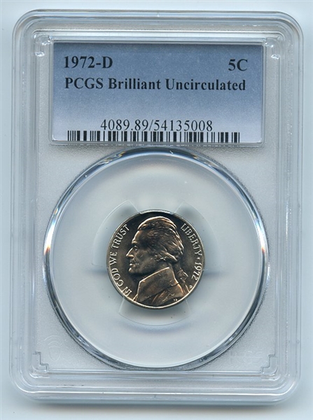1972 D 5C Jefferson Nickel PCGS Brilliant Uncirculated BU