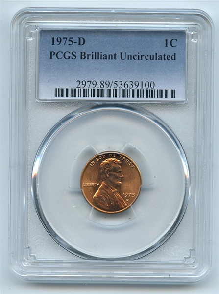 1975 D 1C Lincoln Cent PCGS Brilliant Uncirculated BU
