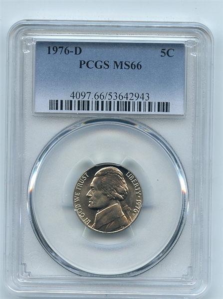 1976 D 5C Jefferson Nickel PCGS MS66