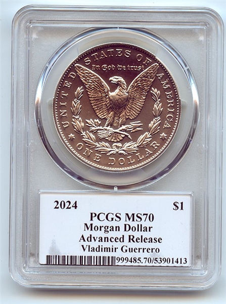 2024 $1 Silver Morgan Dollar PCGS MS70 AR Legends Life Vladimir Guerrero
