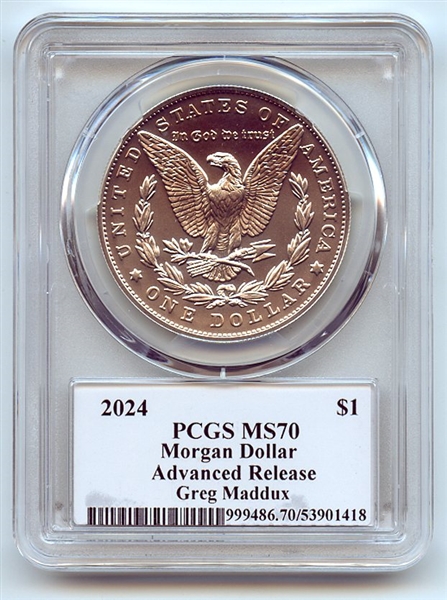 2024 $1 Silver Morgan Dollar PCGS MS70 AR Legends of Life Greg Maddux