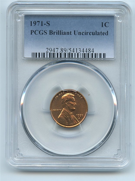 1971 S 1C Lincoln Cent PCGS Brilliant Uncirculated BU